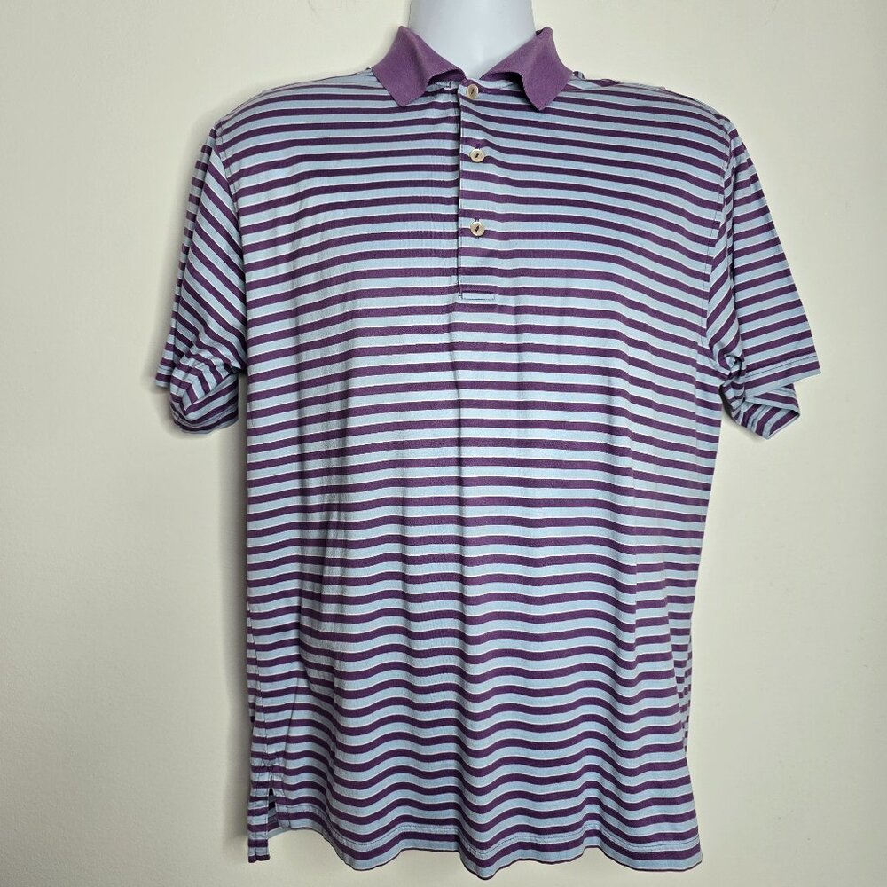 Peter Millar Polo Shirt‎ Mens Medium Stripes Short Sleeve Purple Blue